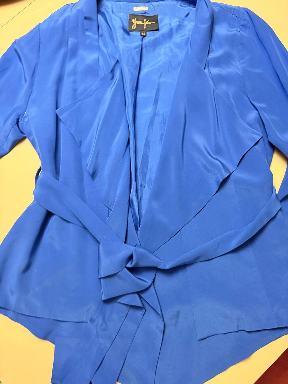 Yumi Kim Claudia Silk Jacket M Cobalt Blue Draped Belted Waterfall Blazer